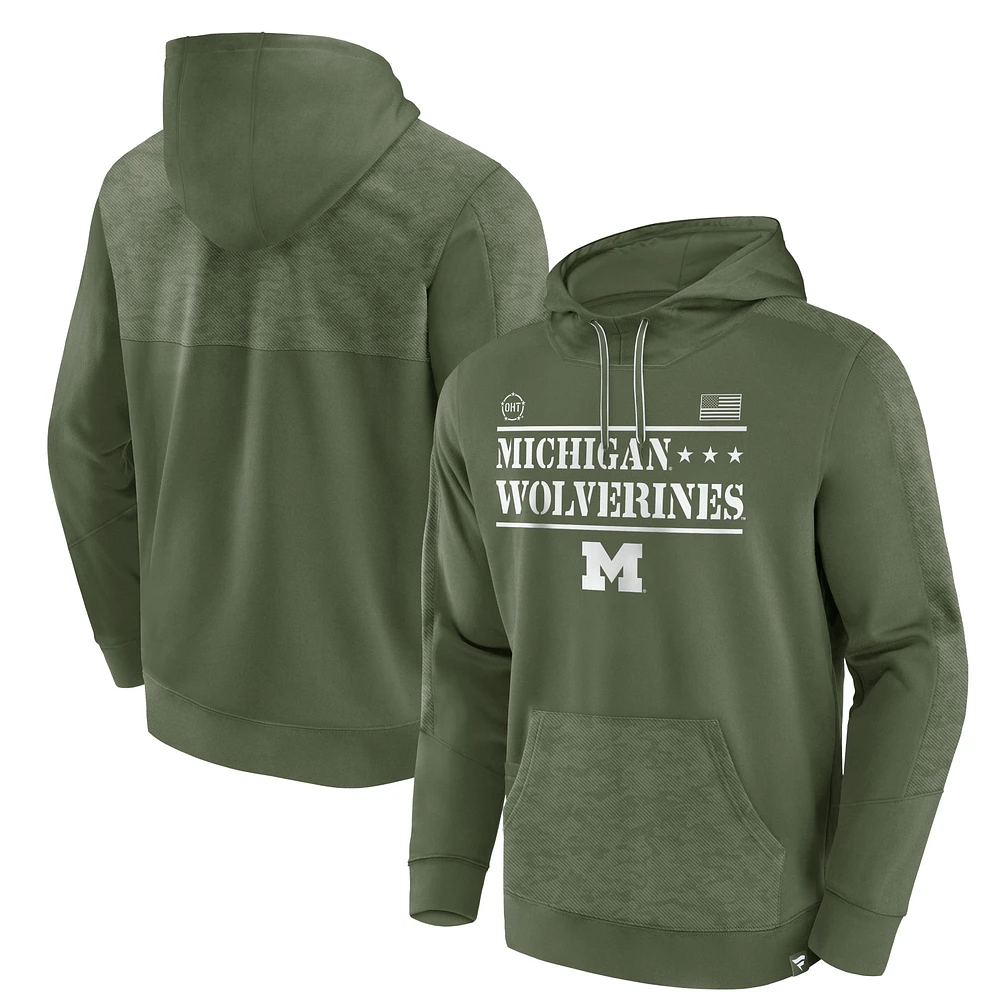 Fanatics pour hommes Olive Michigan Wolverines OHT Military Appréciation Pochoir Pull à capuche