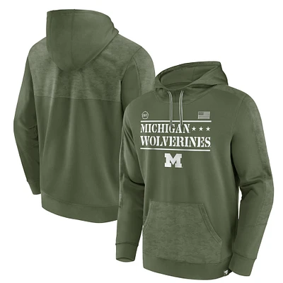 Men's Fanatics Olive Michigan Wolverines OHT Military Appreciation Stencil Pullover Hoodie