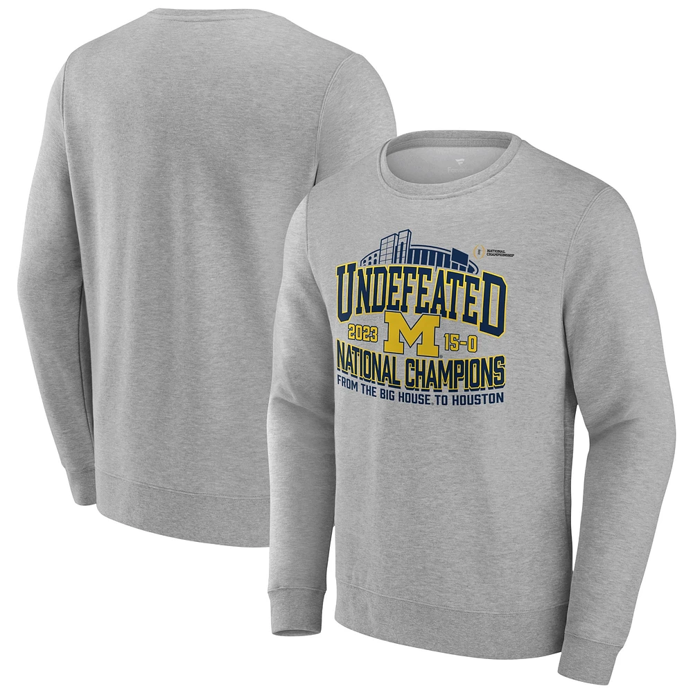 Men's Fanatics Steel Michigan Wolverines College Football Playoff 2023 National Champions Hometown Crewneck Pullover Sweatshirt