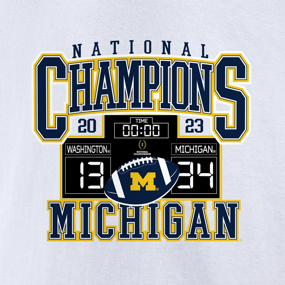 Men's Fanatics White Michigan Wolverines College Football Playoff 2023 National Champions Scoreboard T-Shirt