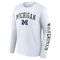 T-shirt blanc à manches longues avec logo Fanatics Michigan Wolverines en détresse pour hommes