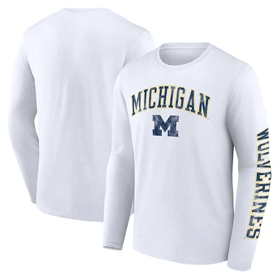 T-shirt blanc à manches longues avec logo Fanatics Michigan Wolverines en détresse pour hommes