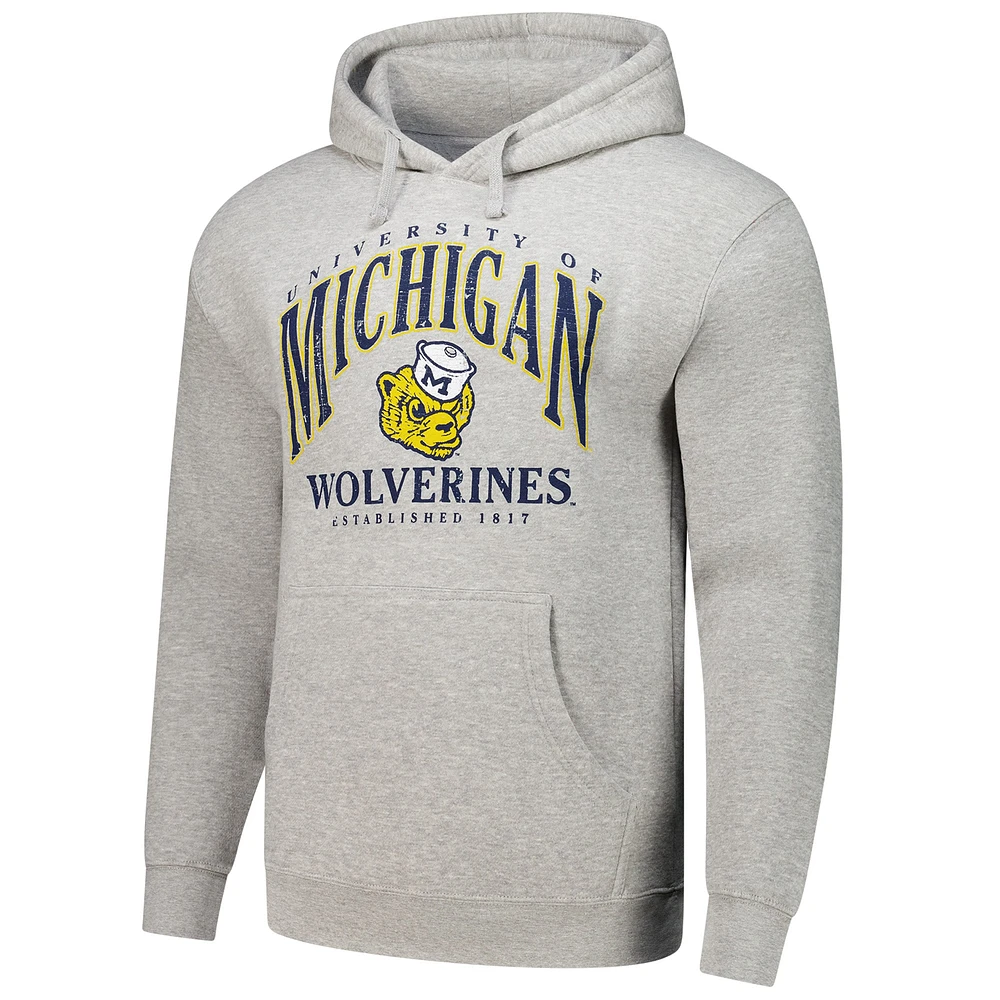 Men's Heather Gray Michigan Wolverines Tall Arch Essential Pullover Hoodie