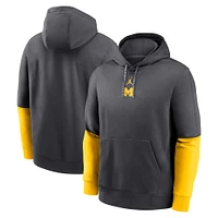 Men's Jordan Brand Anthracite/Maize Michigan Wolverines 2024 Sideline Club Pullover Hoodie