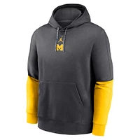 Men's Jordan Brand Anthracite/Maize Michigan Wolverines 2024 Sideline Club Pullover Hoodie