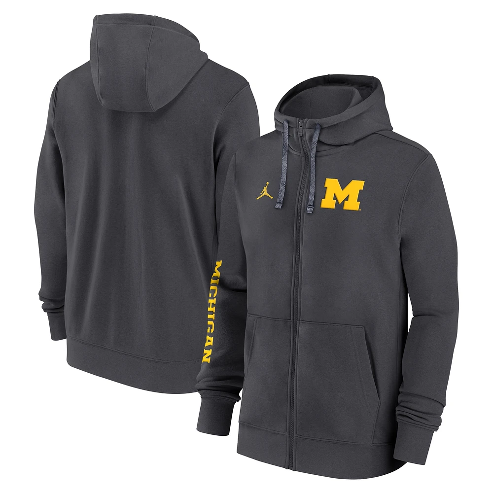 Sweat à capuche entièrement zippé anthracite Michigan Wolverines 2024 pour homme Jordan Brand