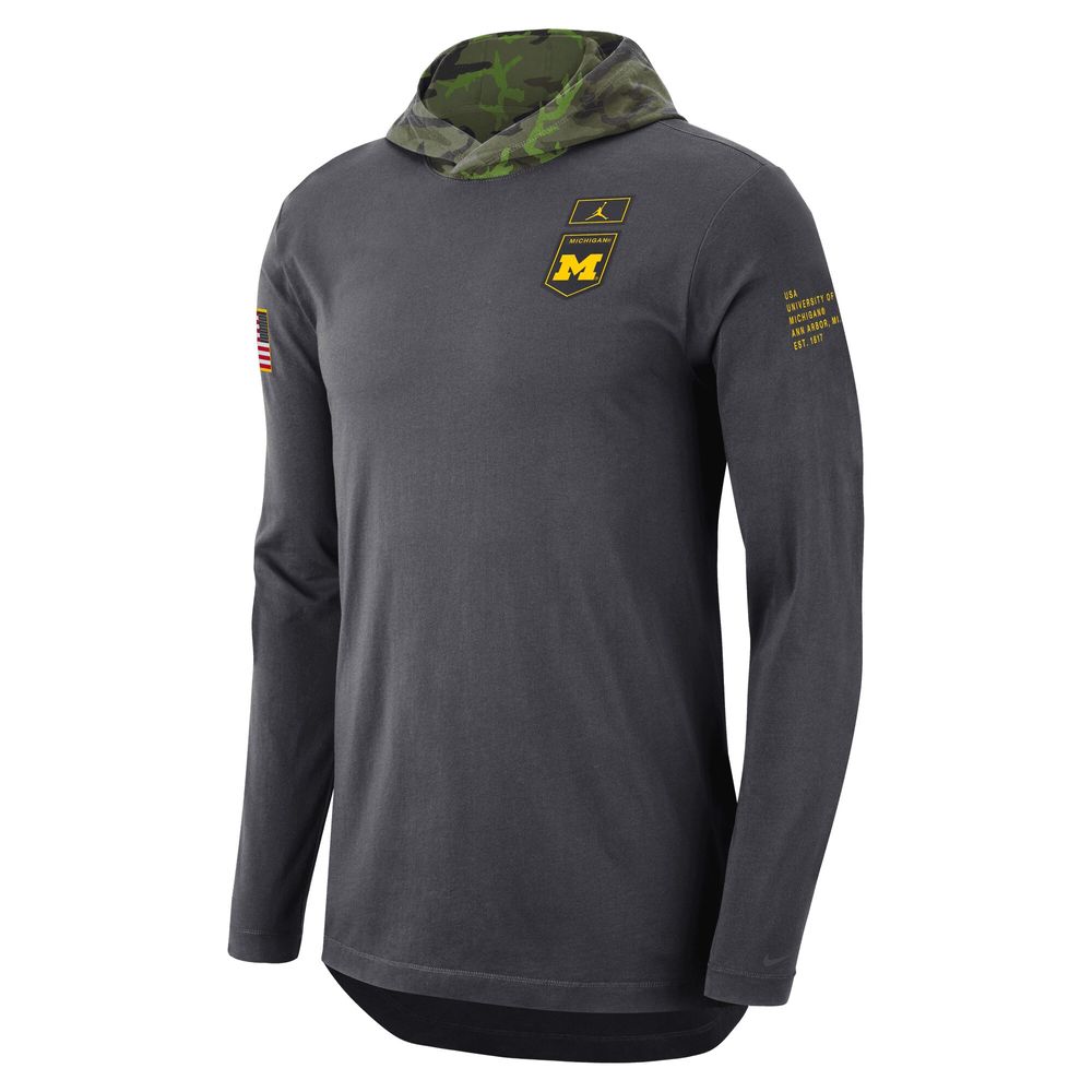 Men's Jordan Brand Anthracite Michigan Wolverines Military Long Sleeve Hoodie T-Shirt