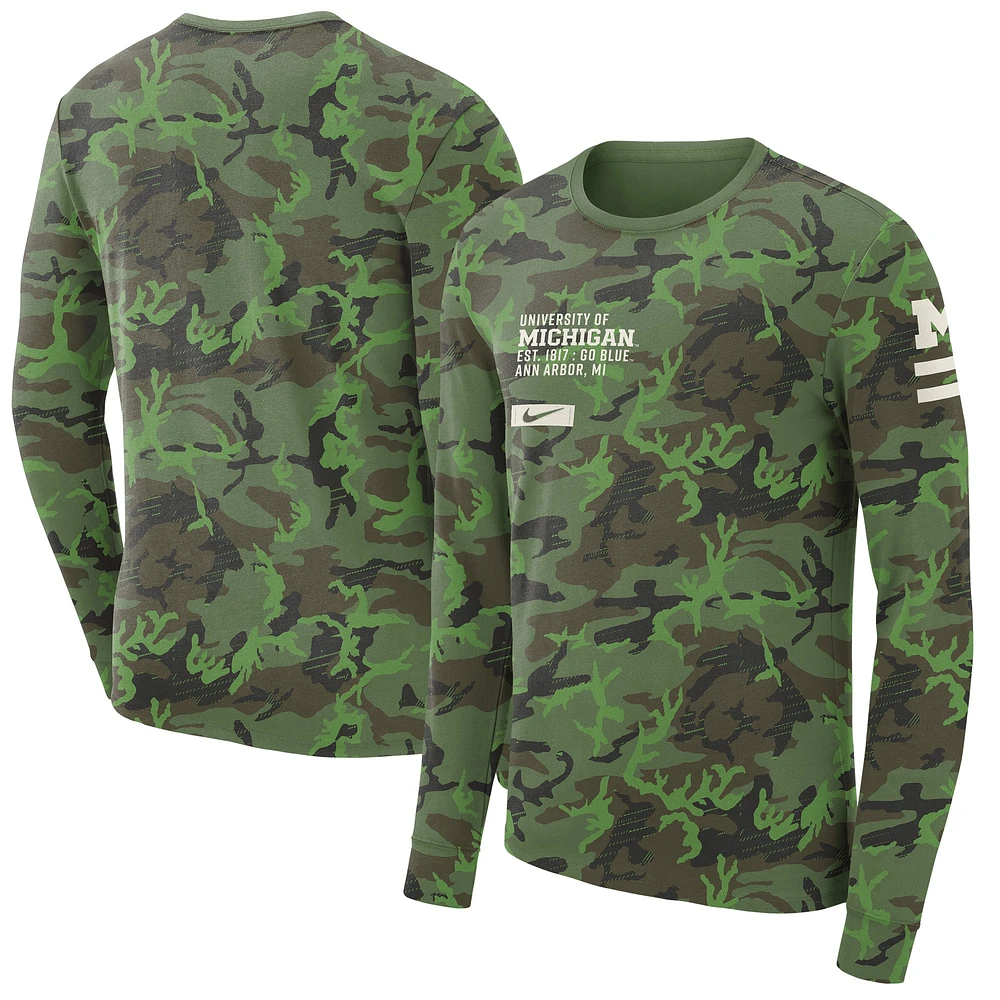 T-shirt à manches longues style militaire Jordan Brand Camo Michigan Wolverines pour homme