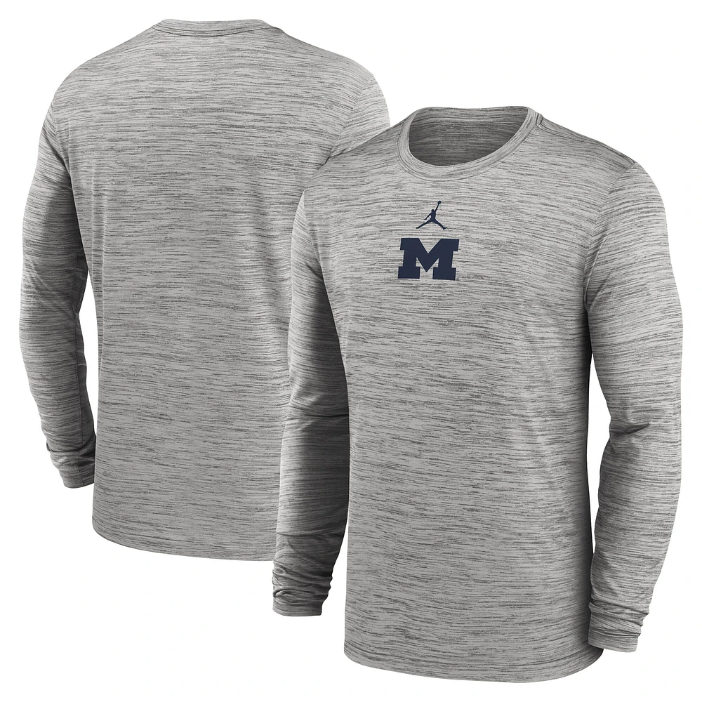 Men's Jordan Brand Gray Michigan Wolverines 2025 Sideline Velocity Performance Long Sleeve T-Shirt