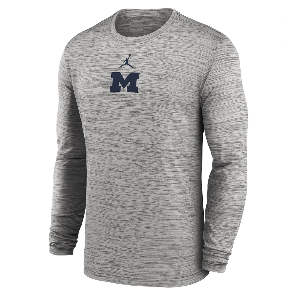 Men's Jordan Brand Gray Michigan Wolverines 2025 Sideline Velocity Performance Long Sleeve T-Shirt