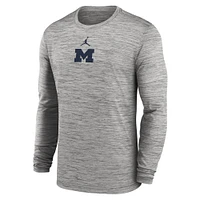 Men's Jordan Brand Gray Michigan Wolverines 2025 Sideline Velocity Performance Long Sleeve T-Shirt