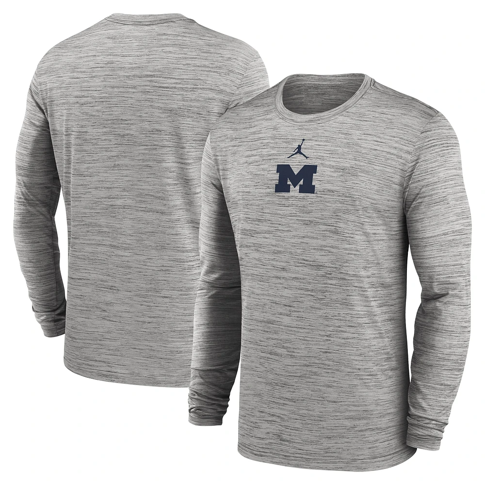 Men's Jordan Brand Gray Michigan Wolverines 2025 Sideline Velocity Performance Long Sleeve T-Shirt