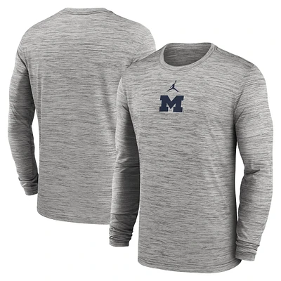Men's Jordan Brand Gray Michigan Wolverines 2025 Sideline Velocity Performance Long Sleeve T-Shirt