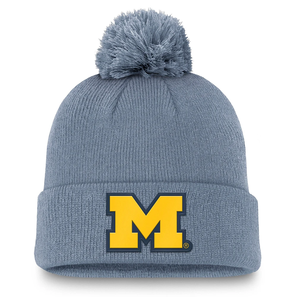 Bonnet en tricot à revers standard Jordan Brand gris pour homme, avec pompon, Michigan Wolverines