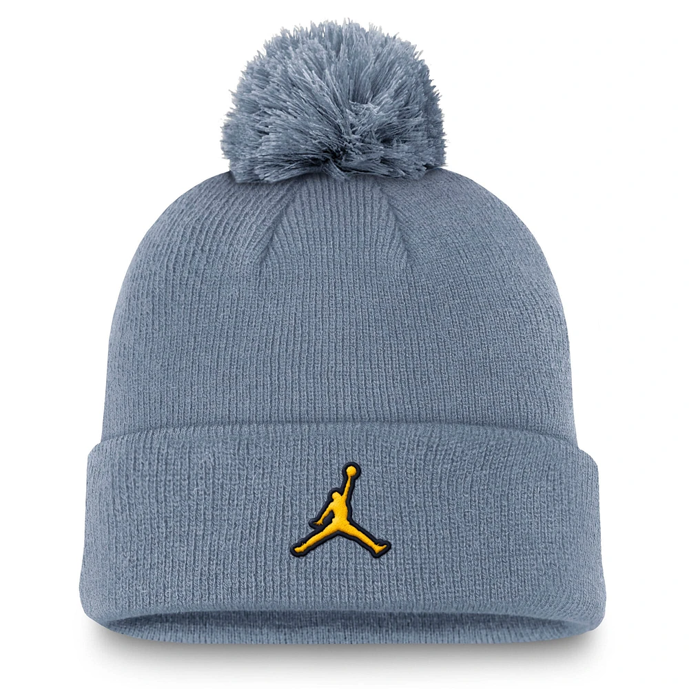Bonnet en tricot à revers standard Jordan Brand gris pour homme, avec pompon, Michigan Wolverines
