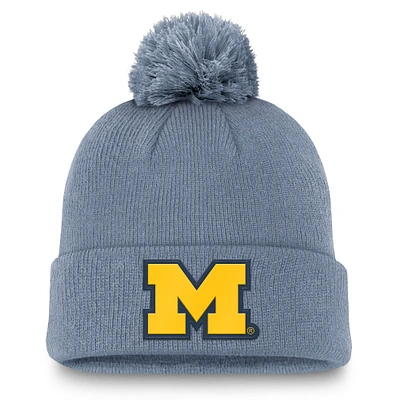 Bonnet en tricot à revers standard Jordan Brand gris pour homme, avec pompon, Michigan Wolverines