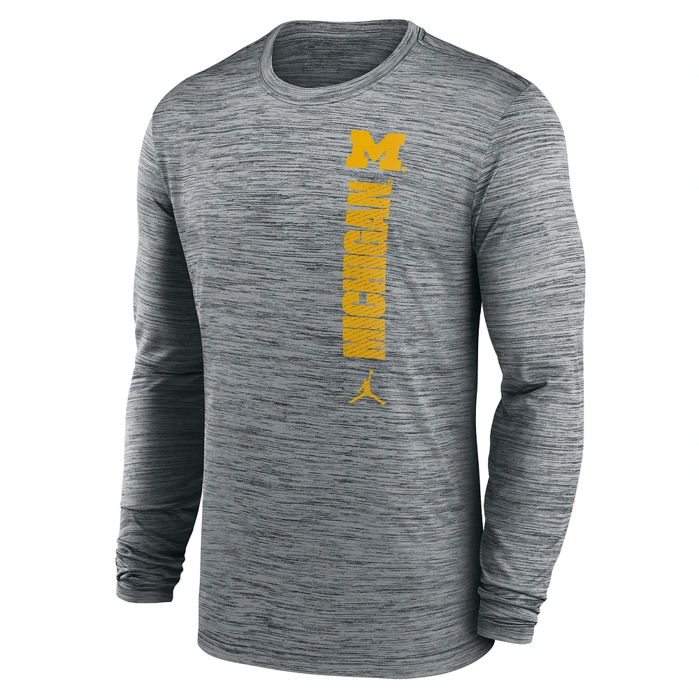 Men's Jordan Brand Heather Gray Michigan Wolverines 2024 Sideline Velocity Performance Long Sleeve T-Shirt