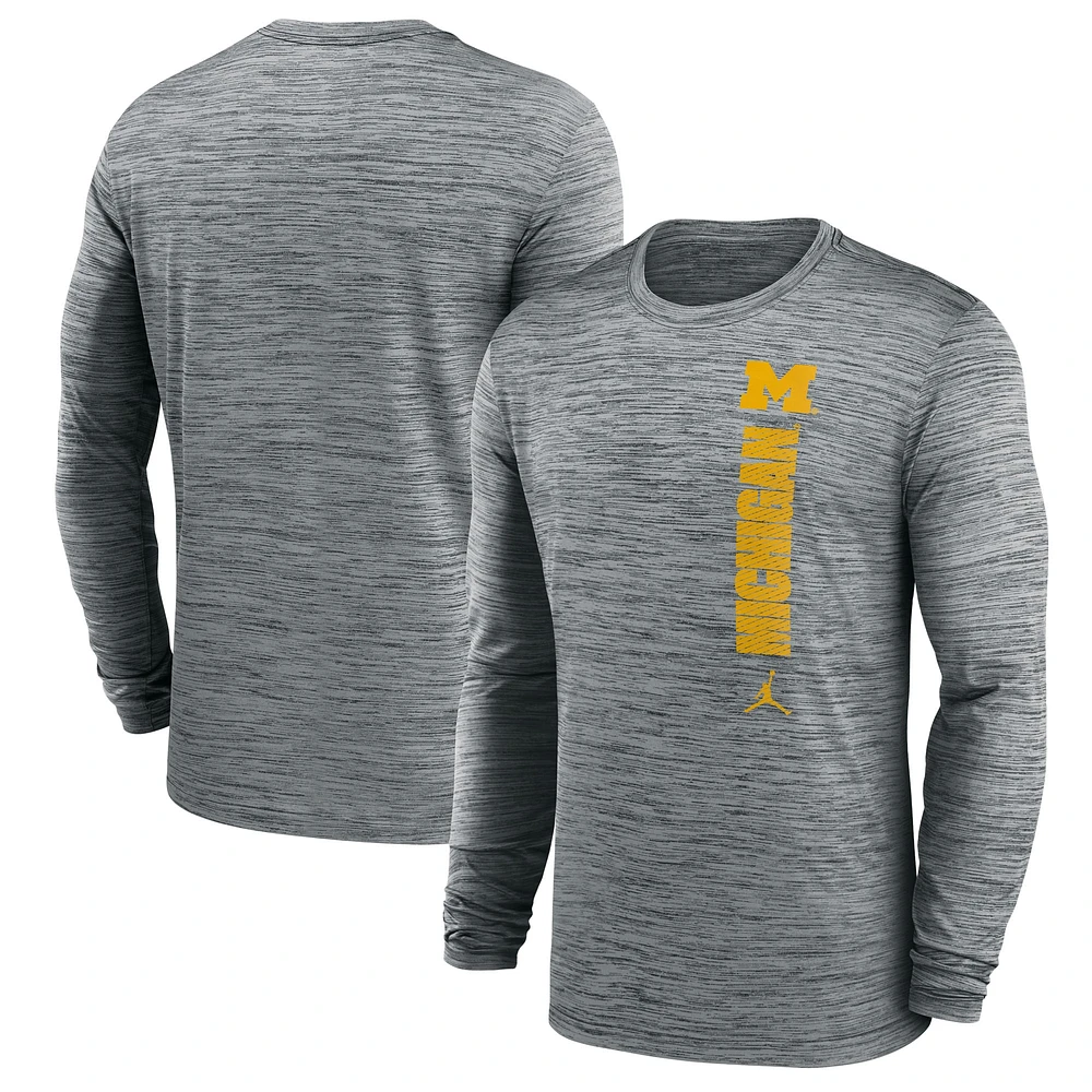 Men's Jordan Brand Heather Gray Michigan Wolverines 2024 Sideline Velocity Performance Long Sleeve T-Shirt