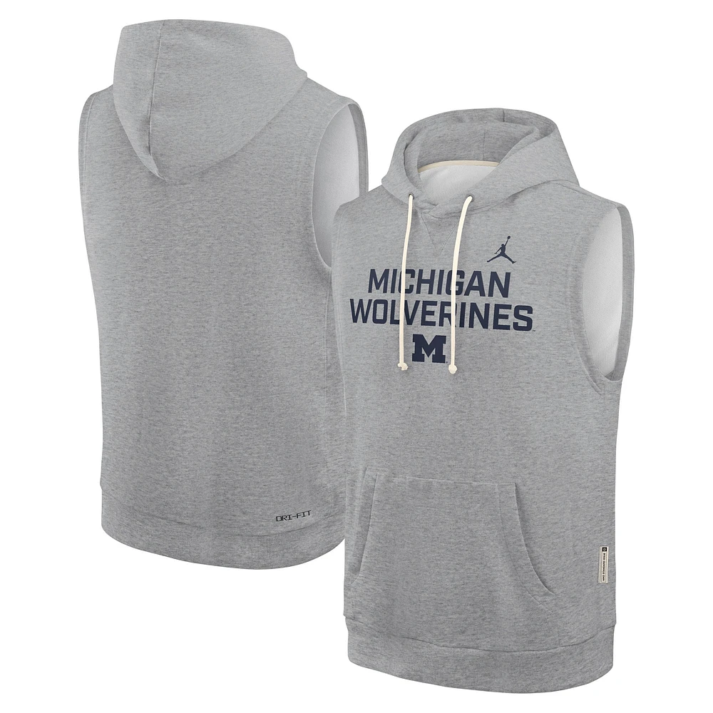 Men's Jordan Brand Heather Gray Michigan Wolverines 2025 Sideline Performance Sleeveless Pullover Hoodie