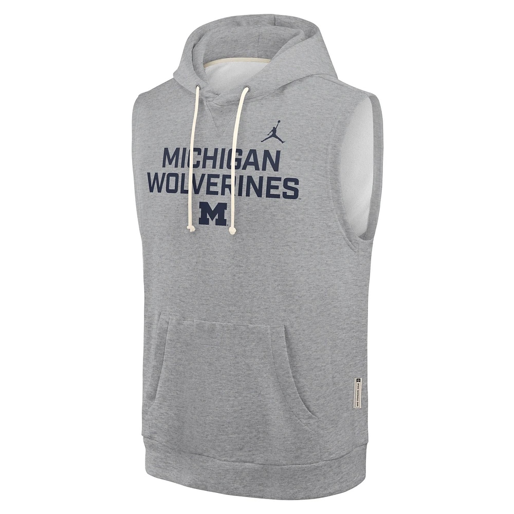Men's Jordan Brand Heather Gray Michigan Wolverines 2025 Sideline Performance Sleeveless Pullover Hoodie