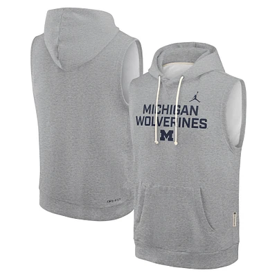 Men's Jordan Brand Heather Gray Michigan Wolverines 2025 Sideline Performance Sleeveless Pullover Hoodie