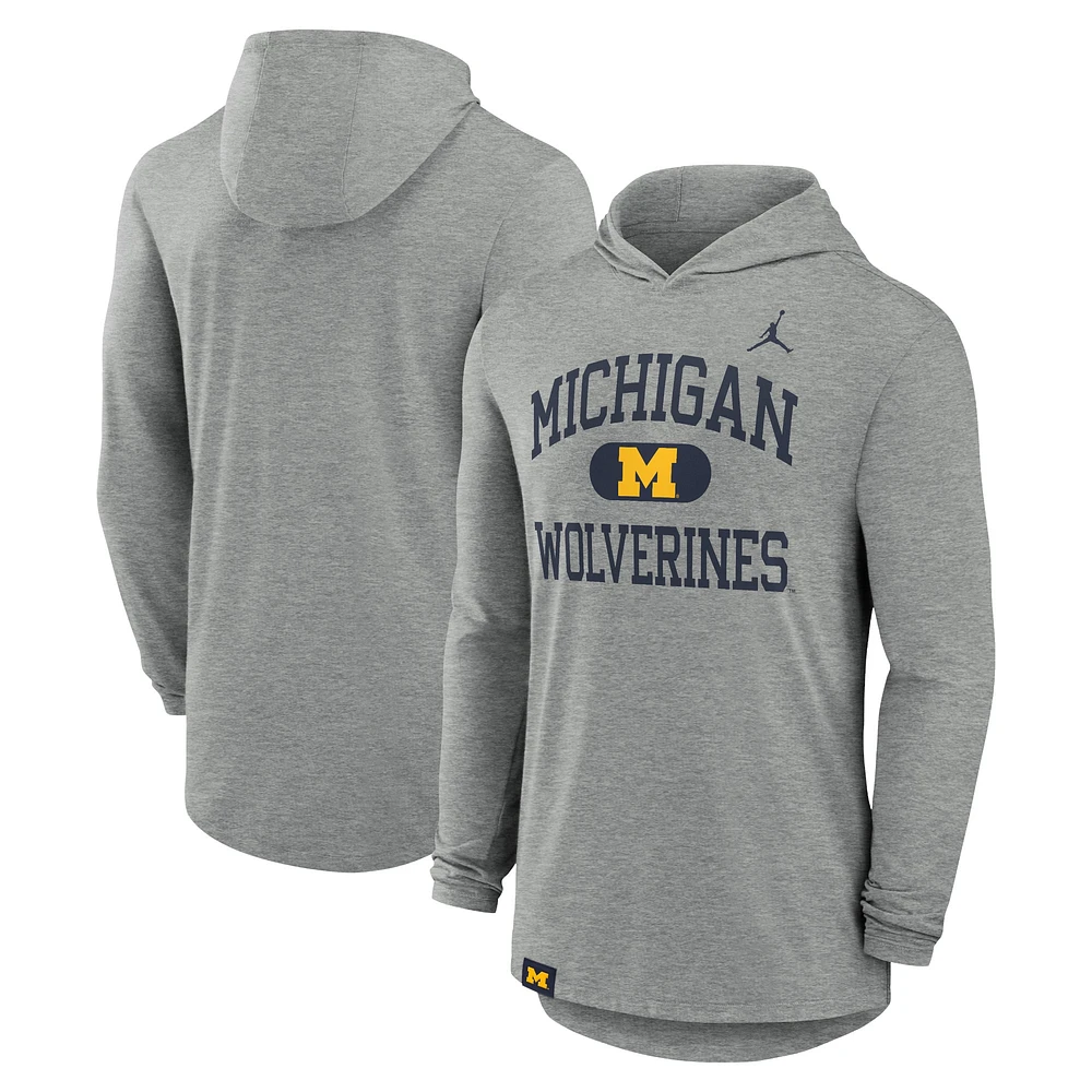 T-shirt à manches longues et capuche Michigan Wolverines Blitz pour homme de la marque Jordan Heather Grey