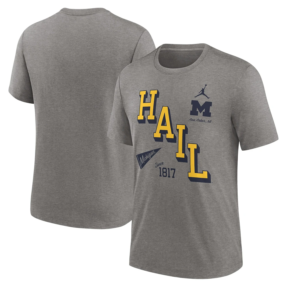 Men's Jordan Brand Heather Gray Michigan Wolverines Blitz Roll Call Tri-Blend T-Shirt