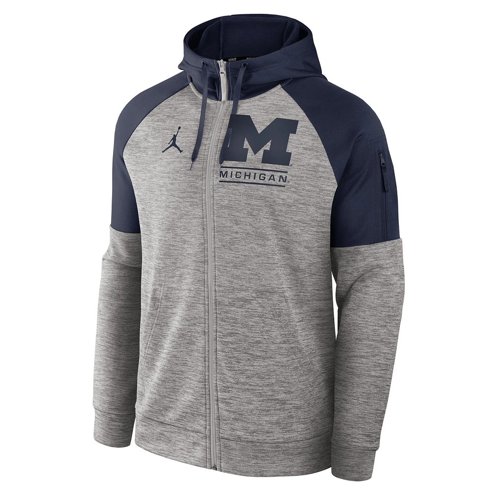 Men's Jordan Brand Heather Gray Michigan Wolverines Fitness Raglan Performance Full-Zip Hoodie