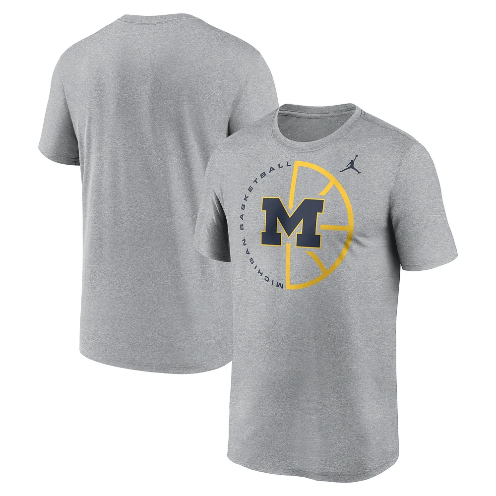 T-shirt Jordan Brand pour homme, gris chiné, Michigan Wolverines Legend Basketball Icon Performance