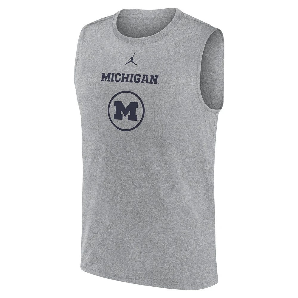 Men's Jordan Brand Heather Gray Michigan Wolverines On-Court Basketball Practice Legend Sleeveless T-Shirt