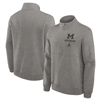 Sweat-shirt à demi-zip Jordan Brand gris chiné Michigan Wolverines Primetime Club pour homme