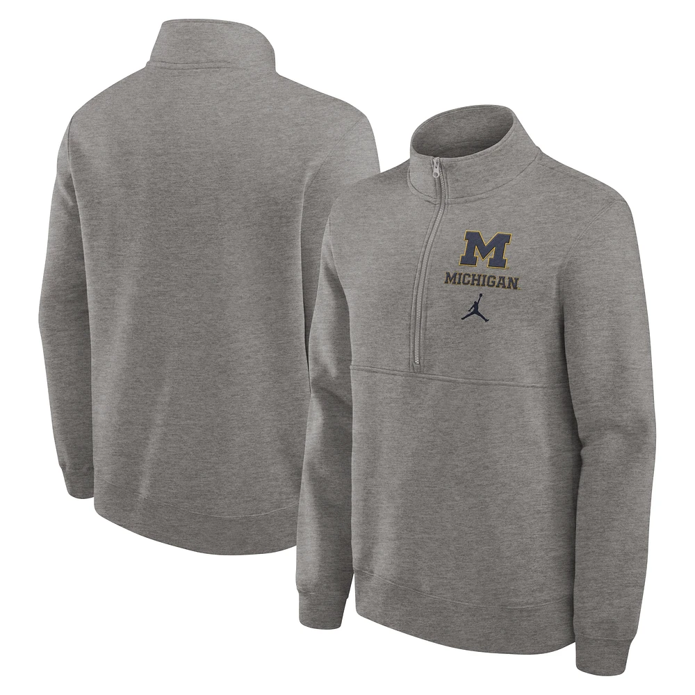 Men's Jordan Brand Heather Gray Michigan Wolverines Primetime Club Half-Zip Sweatshirt