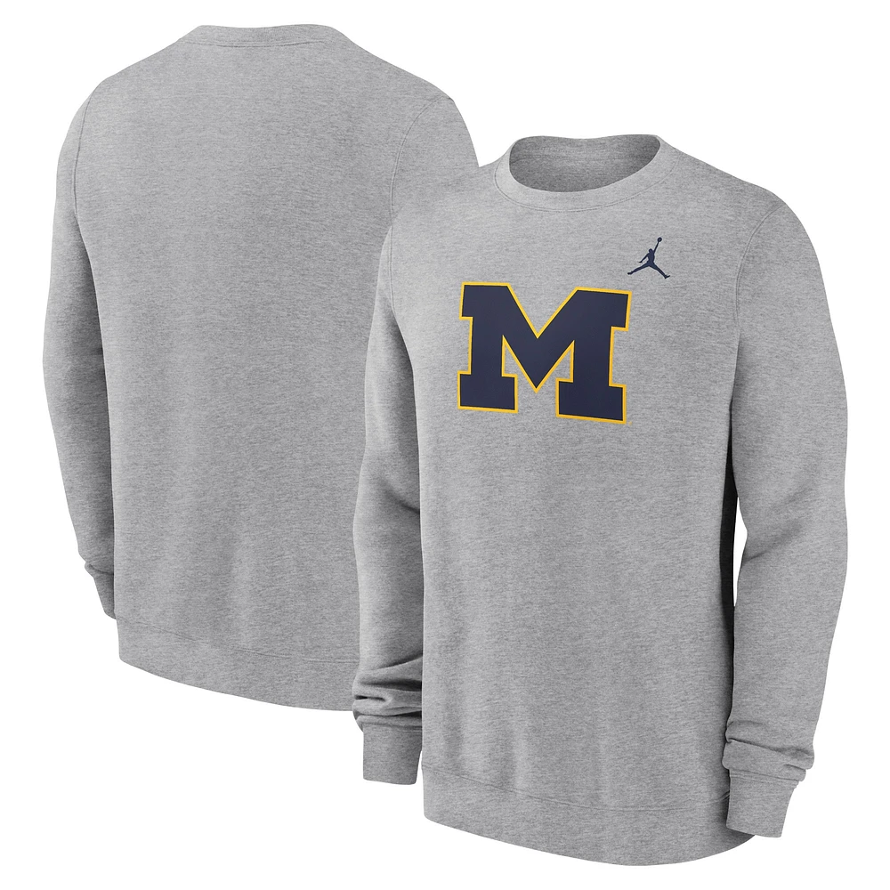 Men's Jordan Brand Heather Gray Michigan Wolverines Primetime Fleece Pullover Sweatshirt