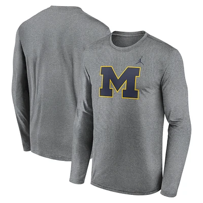 Men's Jordan Brand Heather Gray Michigan Wolverines Primetime Primary Legend Long Sleeve T-Shirt