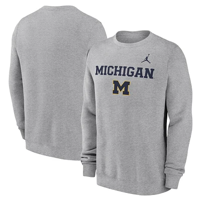 Men's Jordan Brand Heather Gray Michigan Wolverines Primetime Primary Stack Pullover Sweatshirt