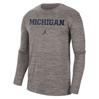 Men's Jordan Brand Heather Gray Michigan Wolverines Team Velocity Performance Long Sleeve T-Shirt