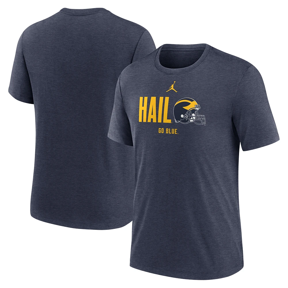 T-shirt de football universitaire tri-blend bleu marine chiné Jordan Brand pour homme avec slogan Michigan Wolverines