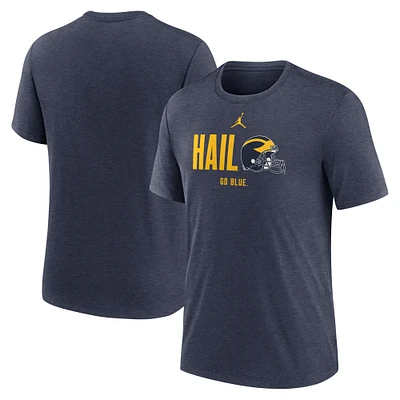 Men's Jordan Brand Heather Navy Michigan Wolverines Campus Football Slogan Tri-Blend T-Shirt