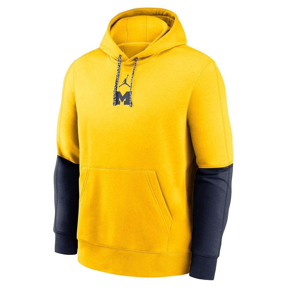 Sweat à capuche Jordan Brand Maize/Navy Michigan Wolverines 2024 Sideline Club pour homme