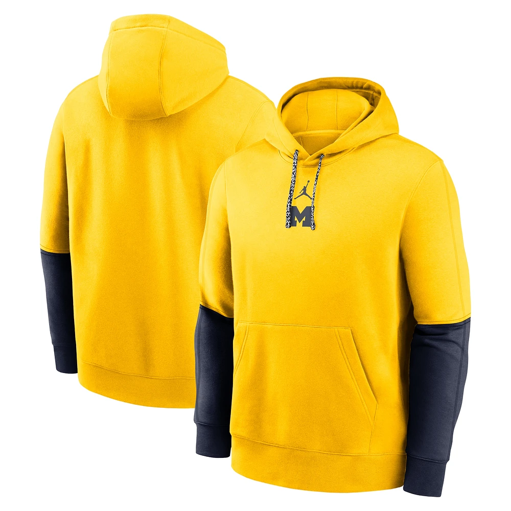 Sweat à capuche Jordan Brand Maize/Navy Michigan Wolverines 2024 Sideline Club pour homme