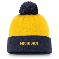 Bonnet en tricot à revers et pompon Jordan Brand pour homme, couleur maïs/bleu marine, Michigan Wolverines Peak
