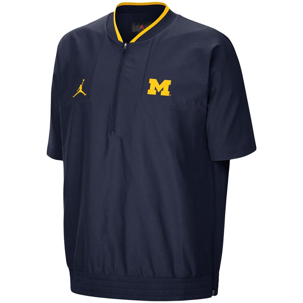 Men's Jordan Brand Navy Michigan Wolverines 2021 Coaches Short Sleeve Quarter-Zip Jacket