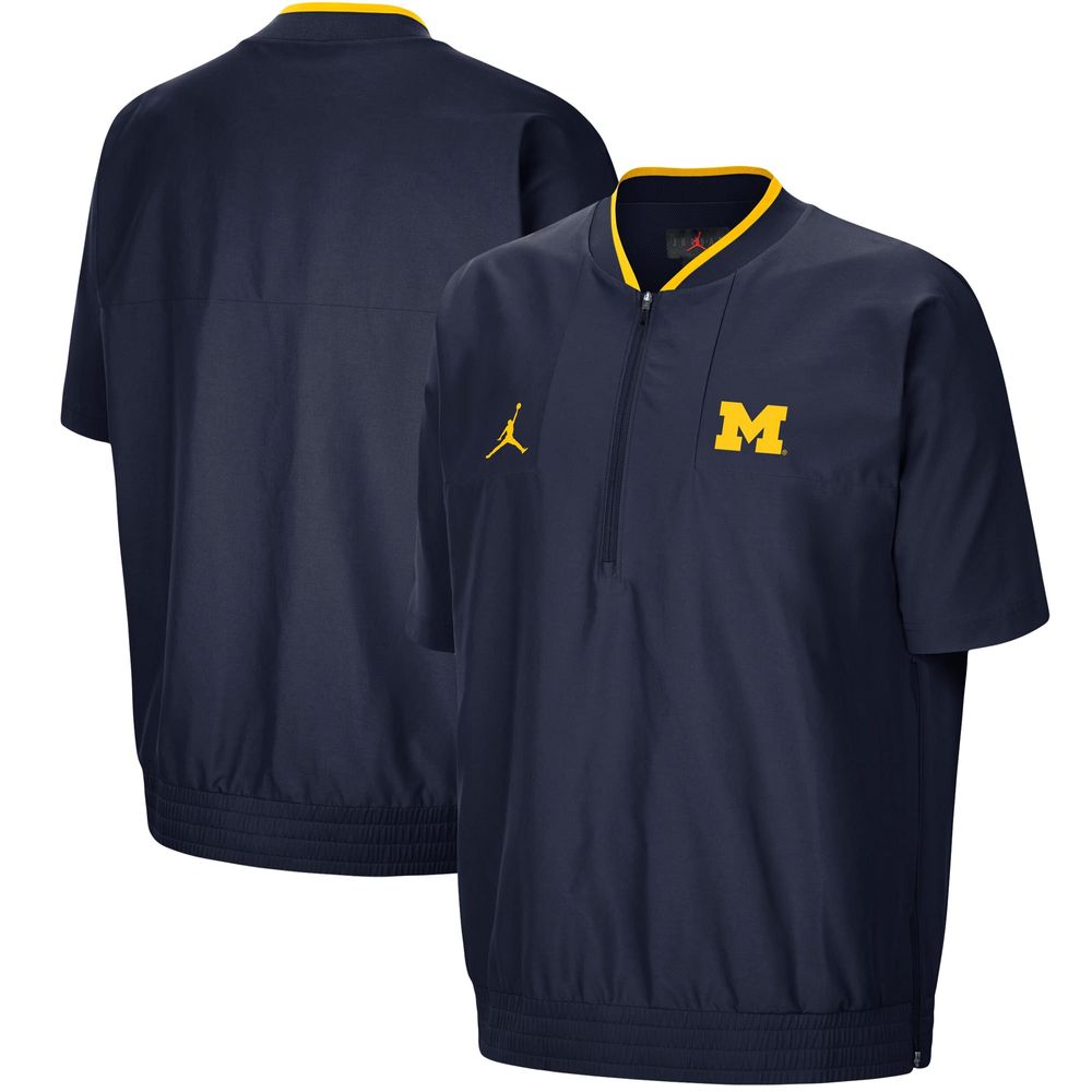 Men's Jordan Brand Navy Michigan Wolverines 2021 Coaches Short Sleeve Quarter-Zip Jacket