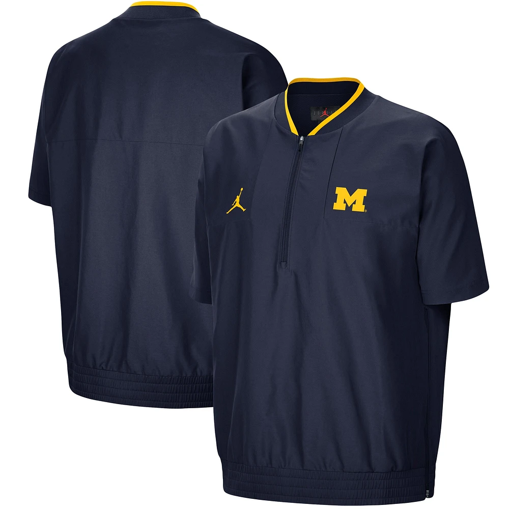 Veste à manches courtes et quart de zip Jordan Brand pour hommes, bleu marine, Michigan Wolverines 2021 Coaches