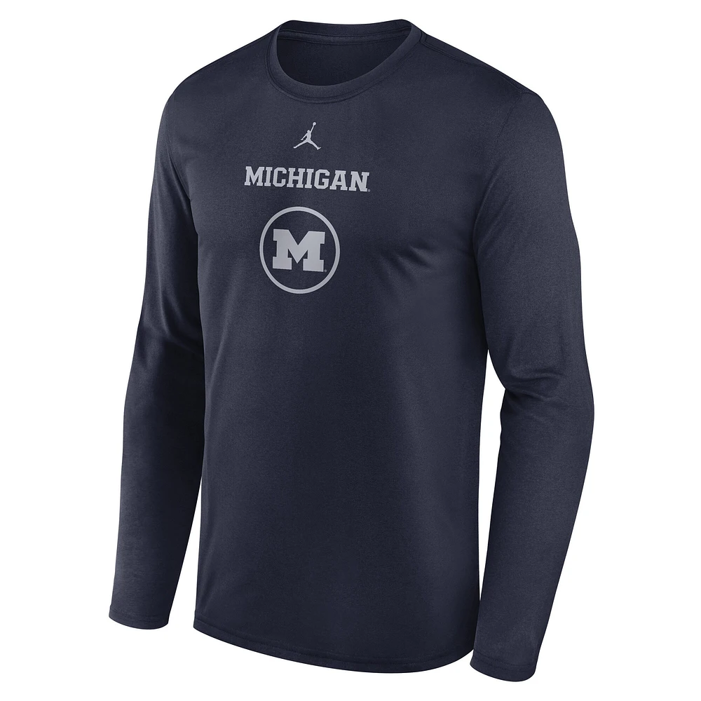 Men's Jordan Brand Navy Michigan Wolverines 2024 On-Court Basketball Practice Legend Performance Long Sleeve T-Shirt