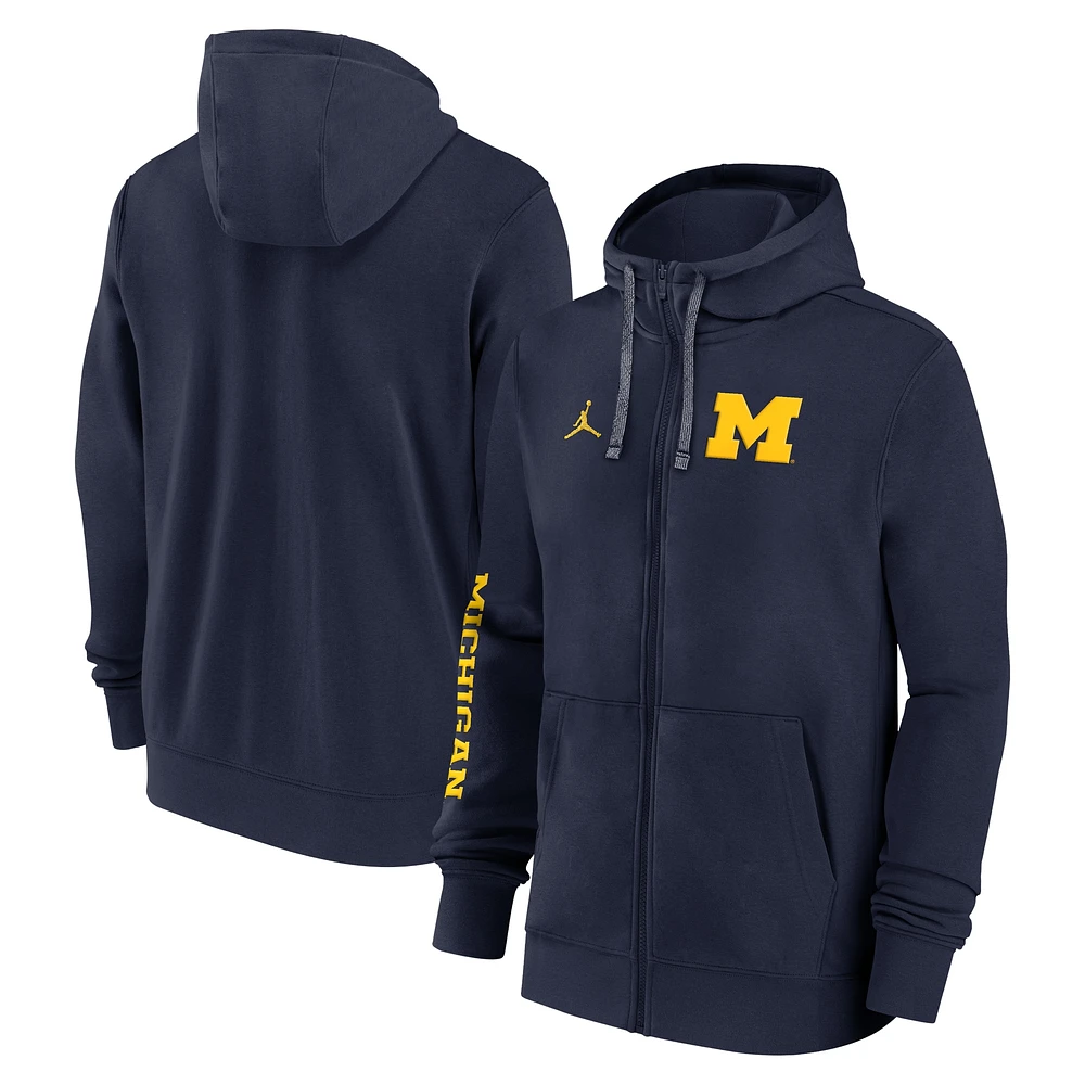 Sweat à capuche entièrement zippé Michigan Wolverines 2024 Sideline pour homme de la marque Jordan bleu marine