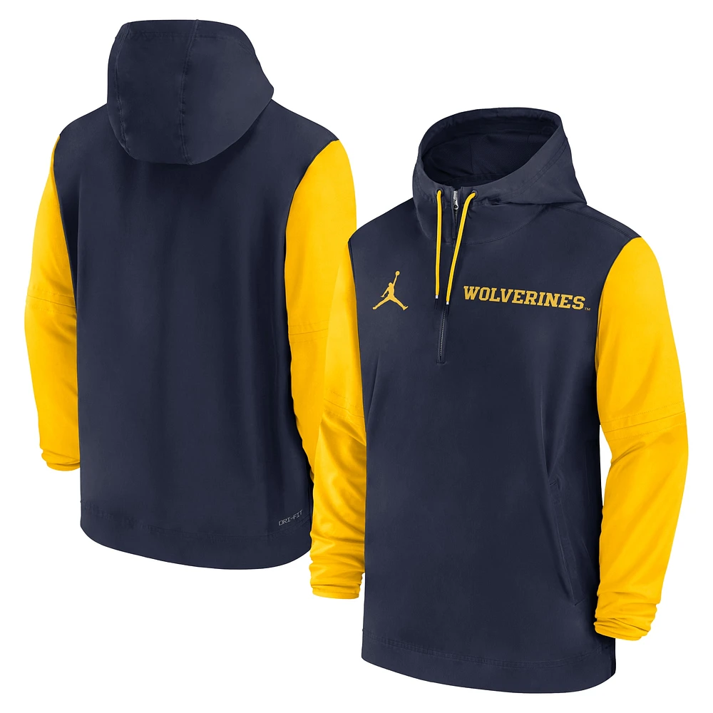 Men's Jordan Brand Navy Michigan Wolverines 2024 Sideline Pregame Player Half-Zip Hoodie