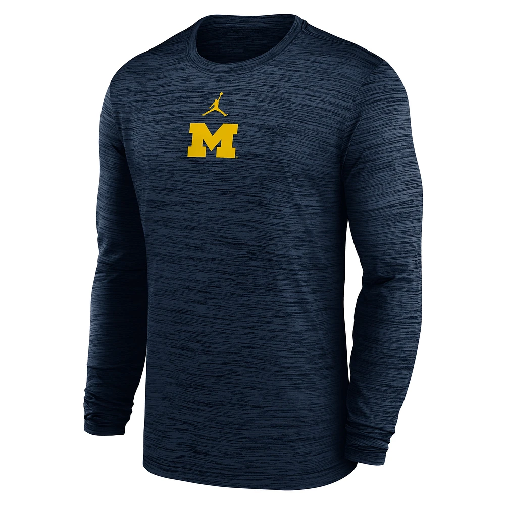 Men's Jordan Brand Navy Michigan Wolverines 2025 Sideline Velocity Performance Long Sleeve T-Shirt