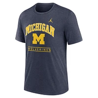 T-shirt bleu marine Jordan Brand Michigan Wolverines Arch Over Logo Tri-Blend pour homme