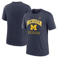 T-shirt bleu marine Jordan Brand Michigan Wolverines Arch Over Logo Tri-Blend pour homme